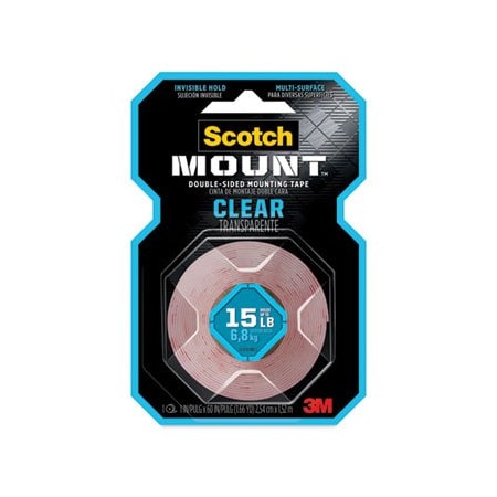 Scotch, Double-Sided Mounting Tape, Industrial Strength, 1in X 60in, Clear/red Liner